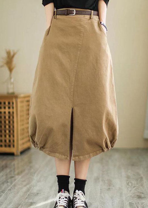 Plus Size Khaki seitlich offen hohe Taille Baumwollrock Frühling
