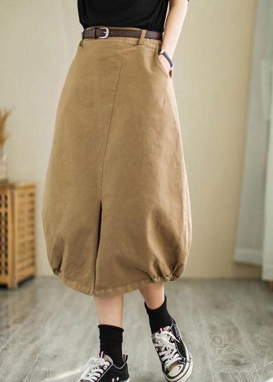 Plus Size Khaki seitlich offen hohe Taille Baumwollrock Frühling