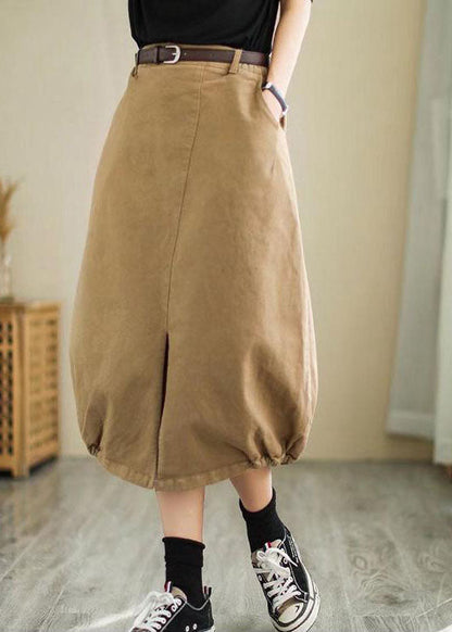 Plus Size Khaki seitlich offen hohe Taille Baumwollrock Frühling
