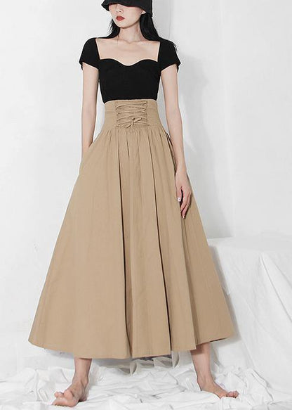 Plus Size Khaki tie waist Ruffles Summer Skirts - SooLinen