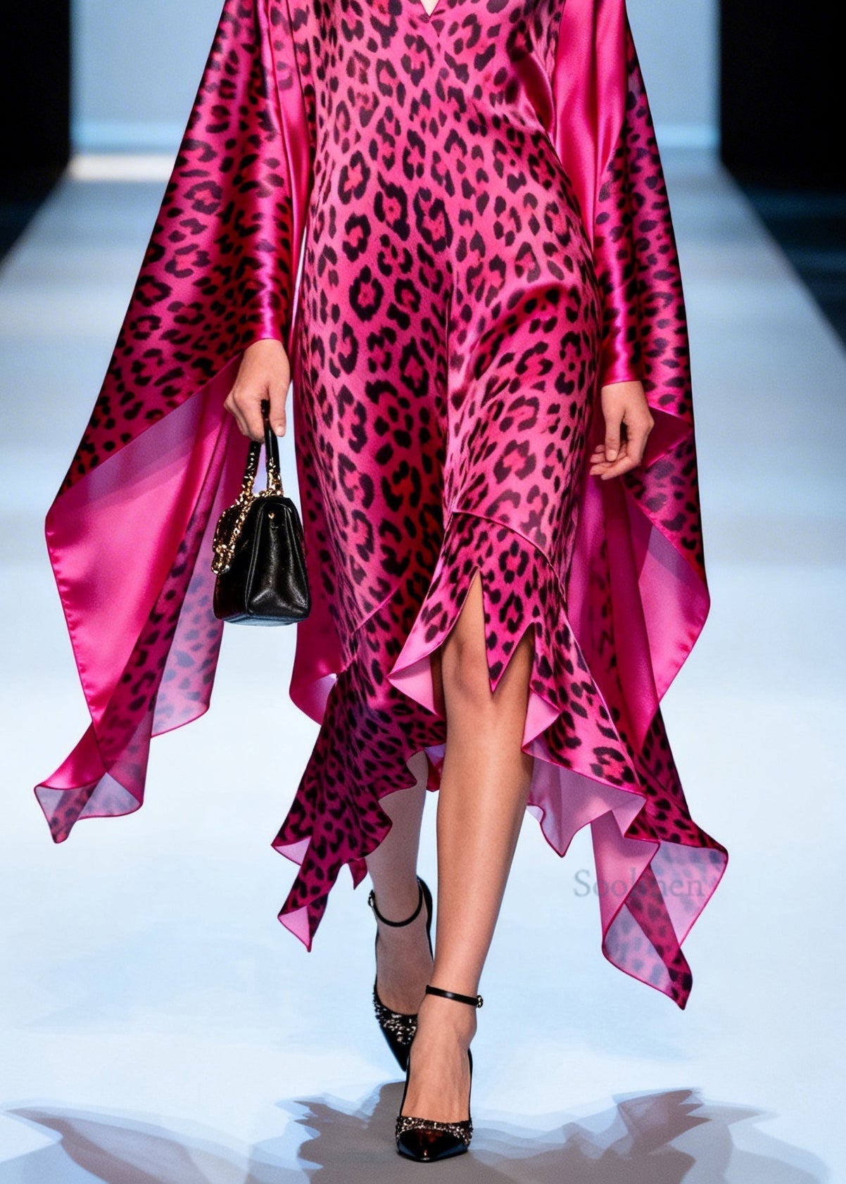 Plus Size Leopard V Neck Asymmetrical Design Patchwork Silk Vacation Dresses Summer
