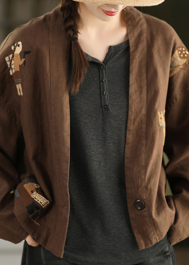 Abrigos acogedores de lino con botones bordados de talla grande para otoño