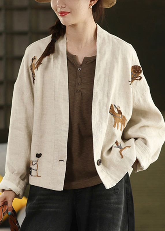 Abrigos acogedores de lino con botones bordados de talla grande para otoño