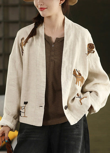Abrigos acogedores de lino con botones bordados de talla grande para otoño