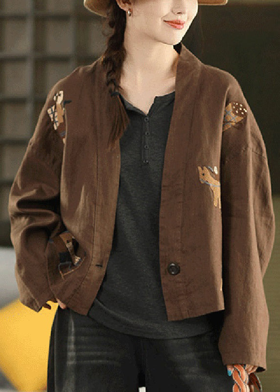 Abrigos acogedores de lino con botones bordados de talla grande para otoño