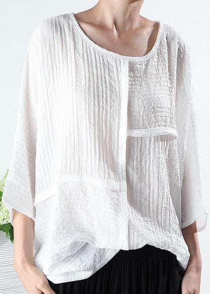 Plus Size Loses weißes asymmetrisches Hemd mit halben Ärmeln