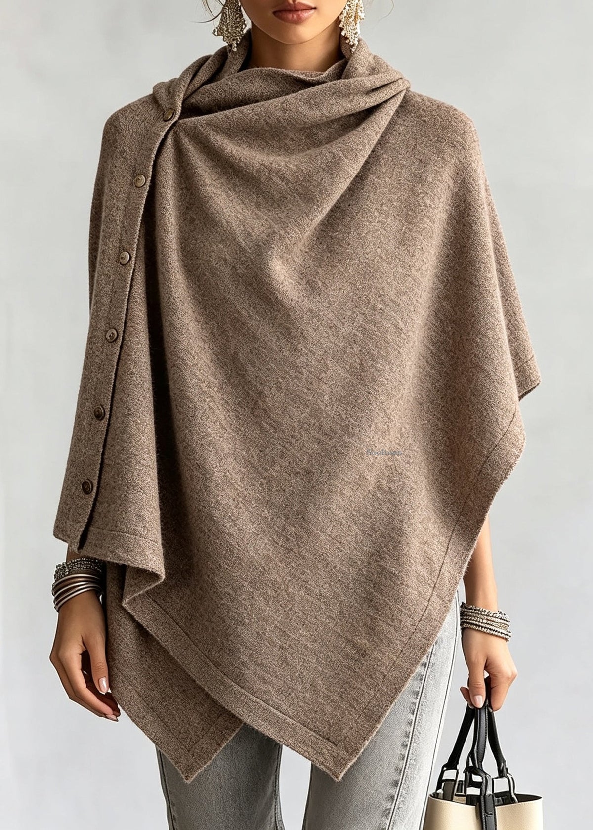 Plus Size Milk White Asymmetrical Patchwork Wool Cape Batwing Sleeve