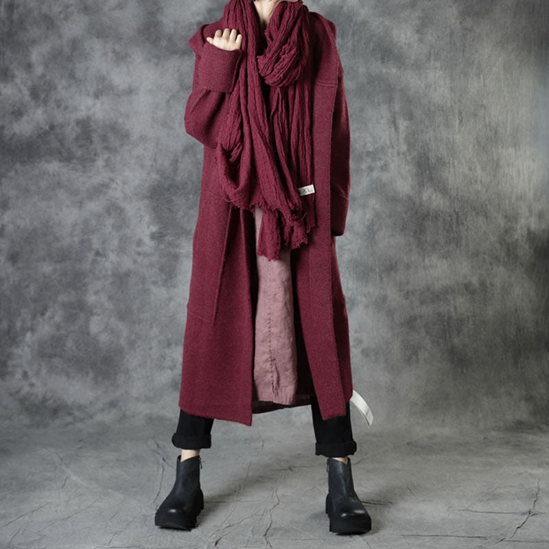 Plus Size Mulberry Loose Pockets Herbst Kapuzenpullover mit langen Ärmeln