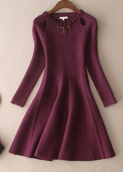 Plus Size Mulberry O-Ausschnitt Slim Fit Wollkleider Frühling