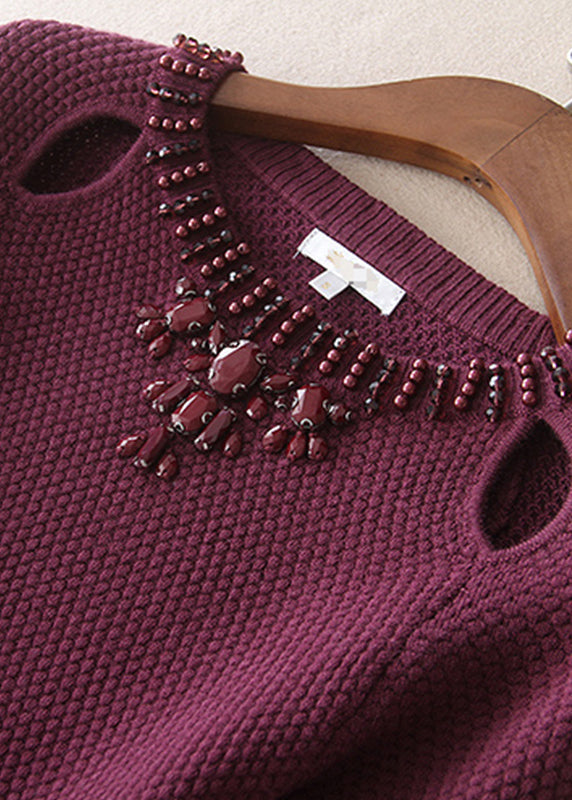 Plus Size Mulberry O-Ausschnitt Slim Fit Wollkleider Frühling