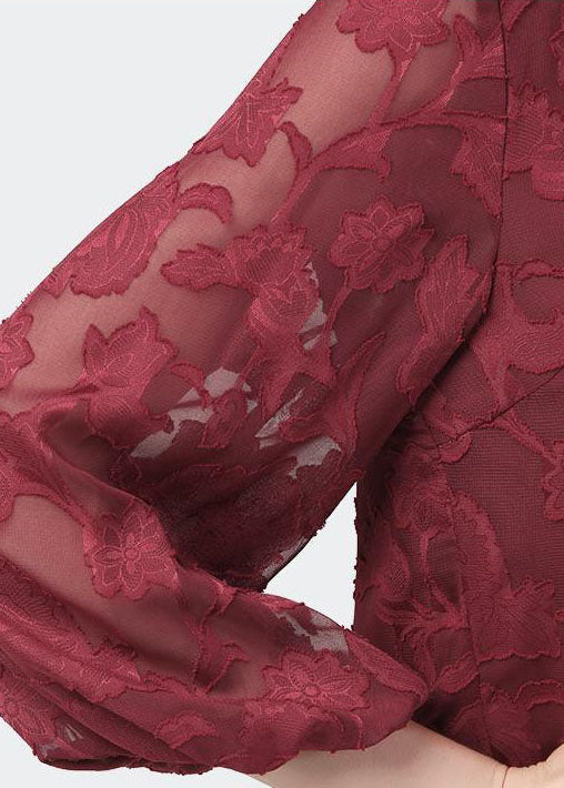 Plus Size Mulberry Rüschen Falten Spitzenhemd Tops Herbst