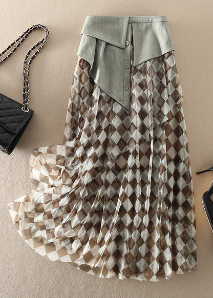 Plus Size Natürliche hohe Taille Tüll Plaid Röcke Frühling