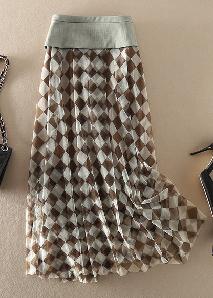 Plus Size Natürliche hohe Taille Tüll Plaid Röcke Frühling