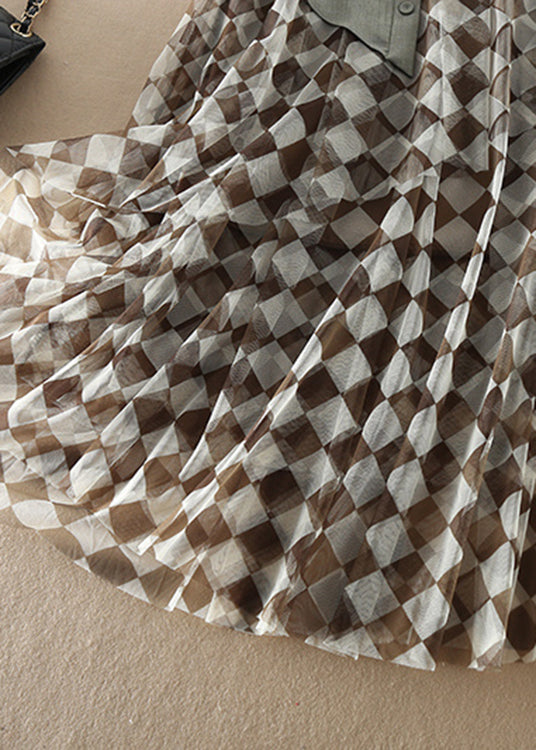 Plus Size Natürliche hohe Taille Tüll Plaid Röcke Frühling