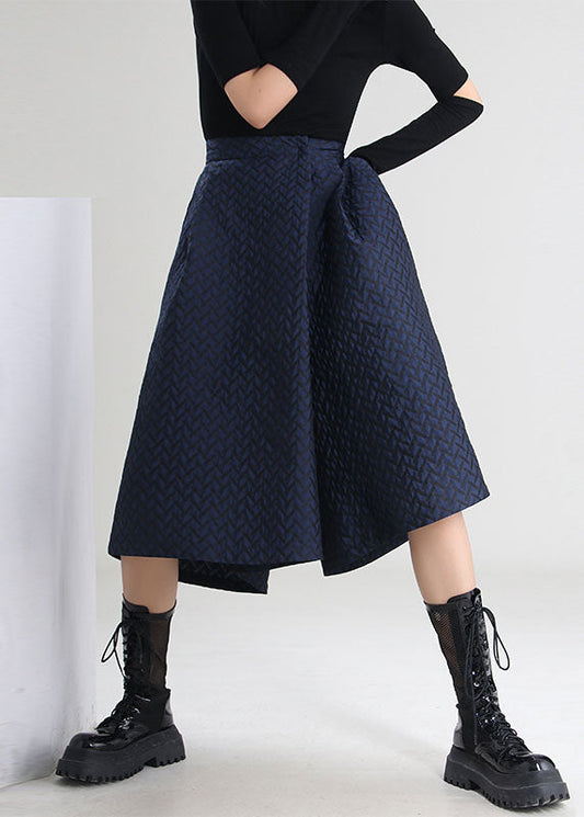 Plus Size Navy Jacquard Pockets Cropped Hose Frühling