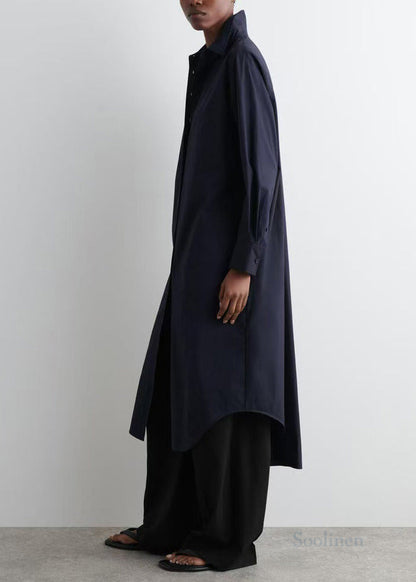 Plus Size Navy Peter Pan Collar Cotton Long Shitrs Tunic Dress Spring