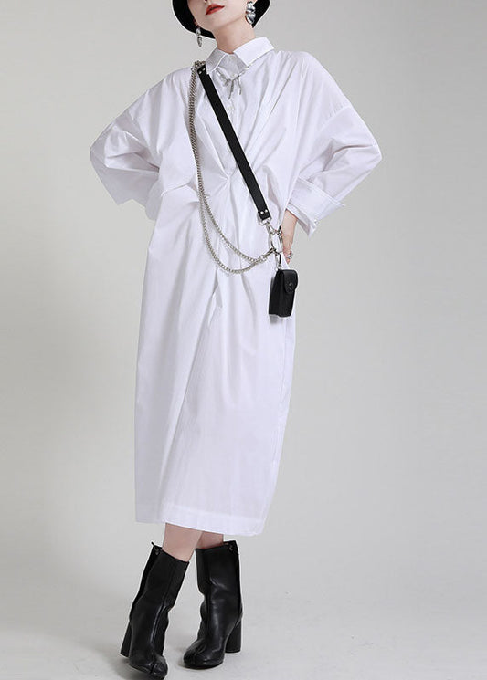 Plus Size Marineblaues Peter-Pan-Kragen-Knopf-asymmetrisches Design Herbst-Knöchelkleid Lange Ärmel