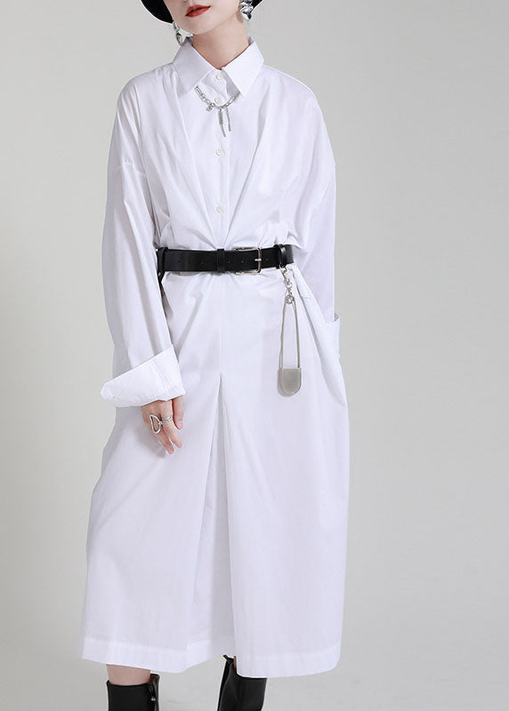 Plus Size Marineblaues Peter-Pan-Kragen-Knopf-asymmetrisches Design Herbst-Knöchelkleid Lange Ärmel