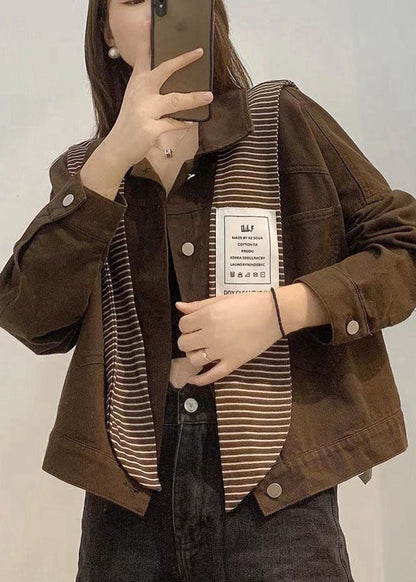 Plus Size Navy Taschen Knopf Patchwork Herbst Langarm Jeansmantel