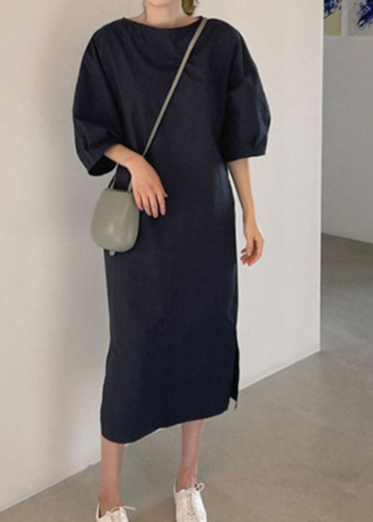 Plus Size Navy Taschen Baumwollkleider Frühling