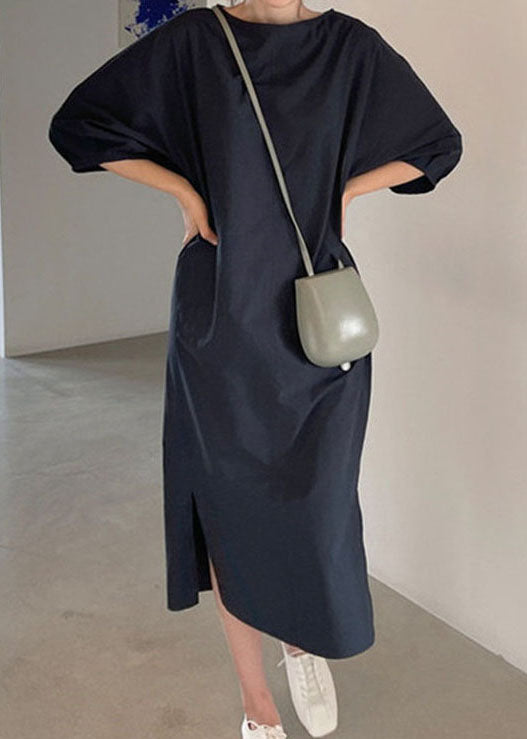 Plus Size Navy Taschen Baumwollkleider Frühling