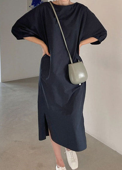 Plus Size Navy Taschen Baumwollkleider Frühling