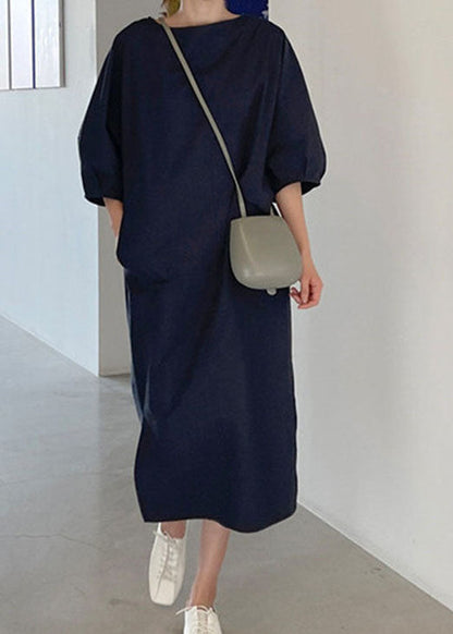 Plus Size Navy Taschen Baumwollkleider Frühling