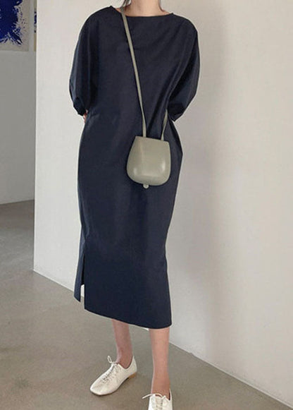 Plus Size Navy Taschen Baumwollkleider Frühling