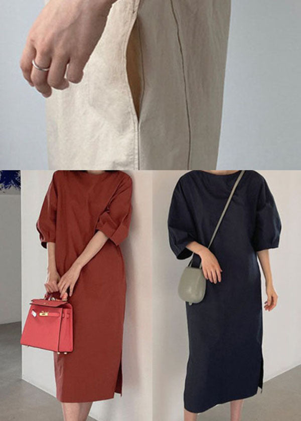 Plus Size Navy Taschen Baumwollkleider Frühling