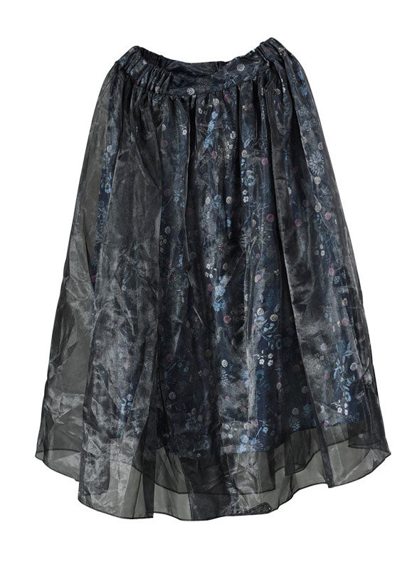 Plus Size Marineblauer Patchwork-Organza-Rock mit Print