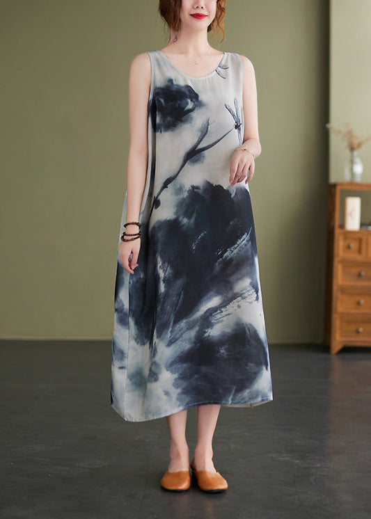 Übergröße O-Ausschnitt Tintendruck Urlaubskleider Ärmellos