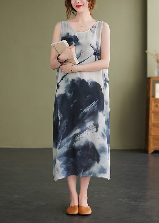 Übergröße O-Ausschnitt Tintendruck Urlaubskleider Ärmellos