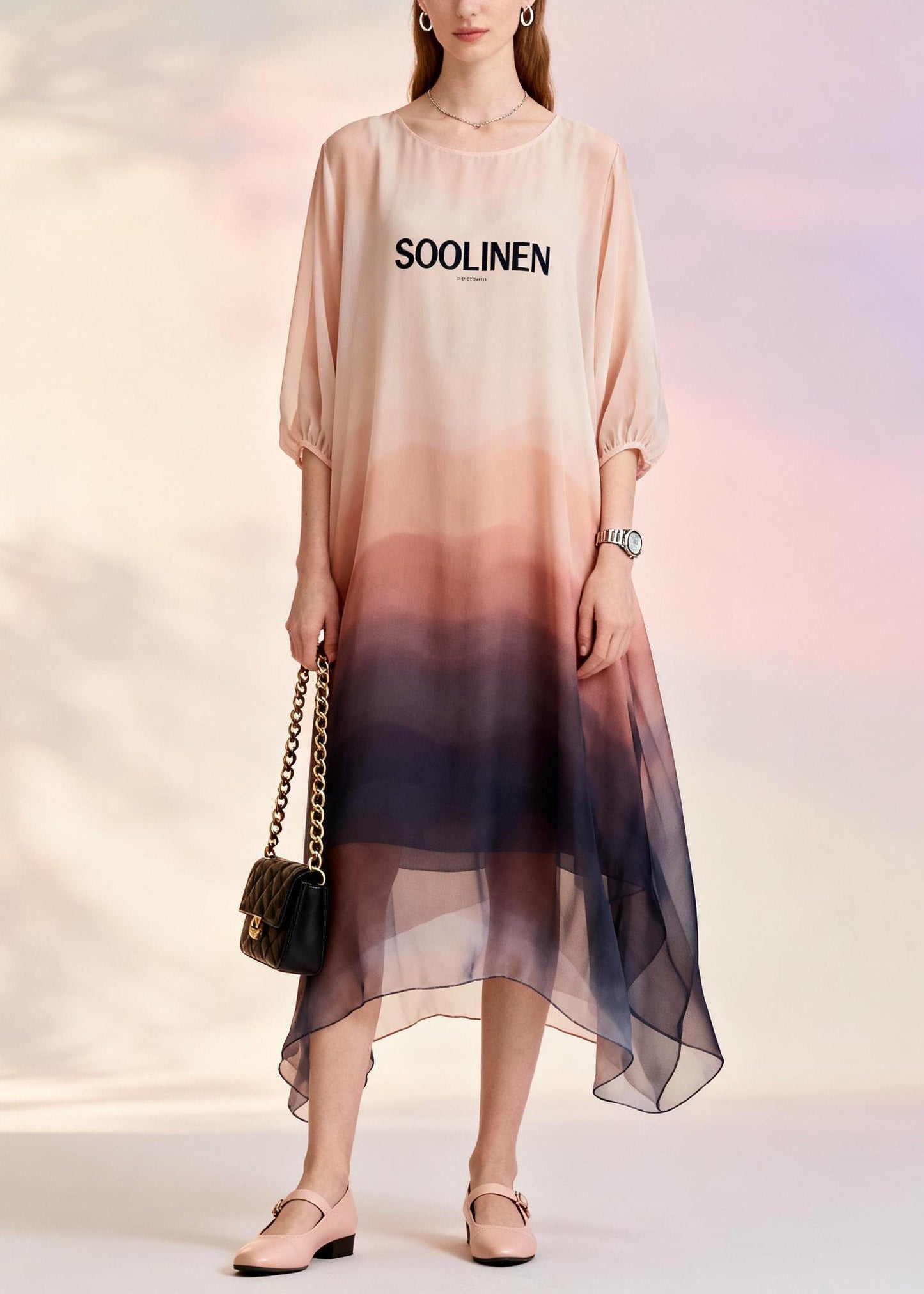 Plus Size O Neck Print Chiffon Dresses Summer