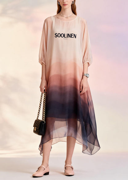 Plus Size O Neck Print Chiffon Dresses Summer