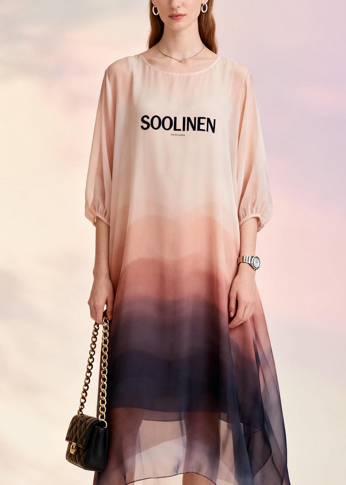 Plus Size O Neck Print Chiffon Dresses Summer