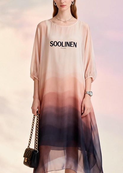 Plus Size O Neck Print Chiffon Dresses Summer