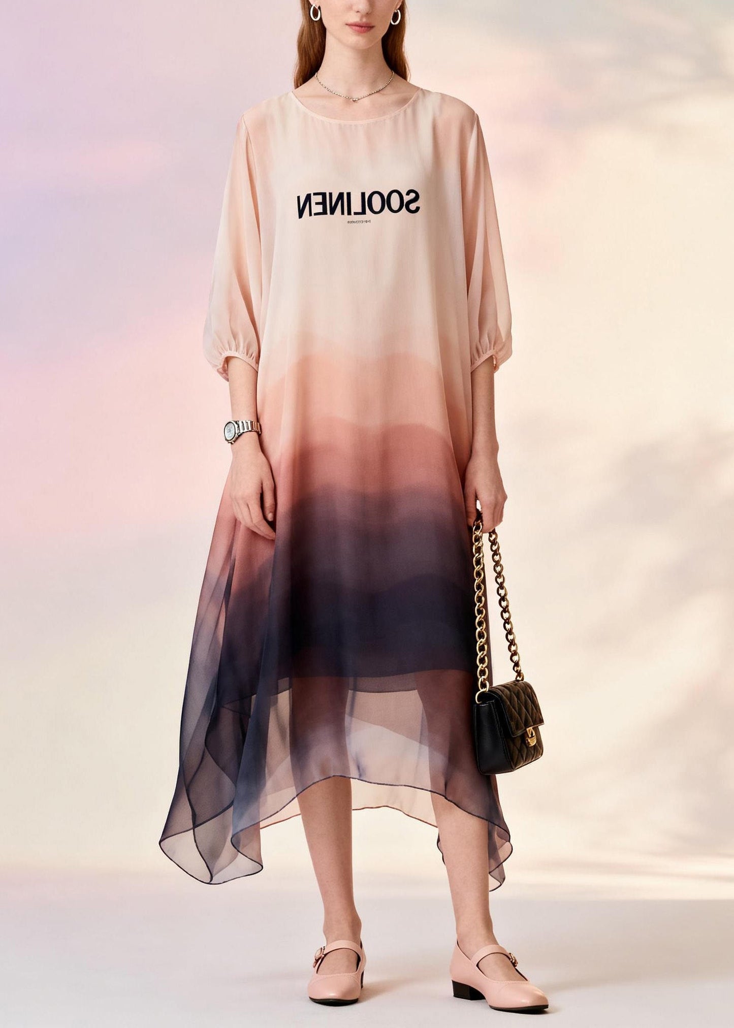 Plus Size O Neck Print Chiffon Dresses Summer