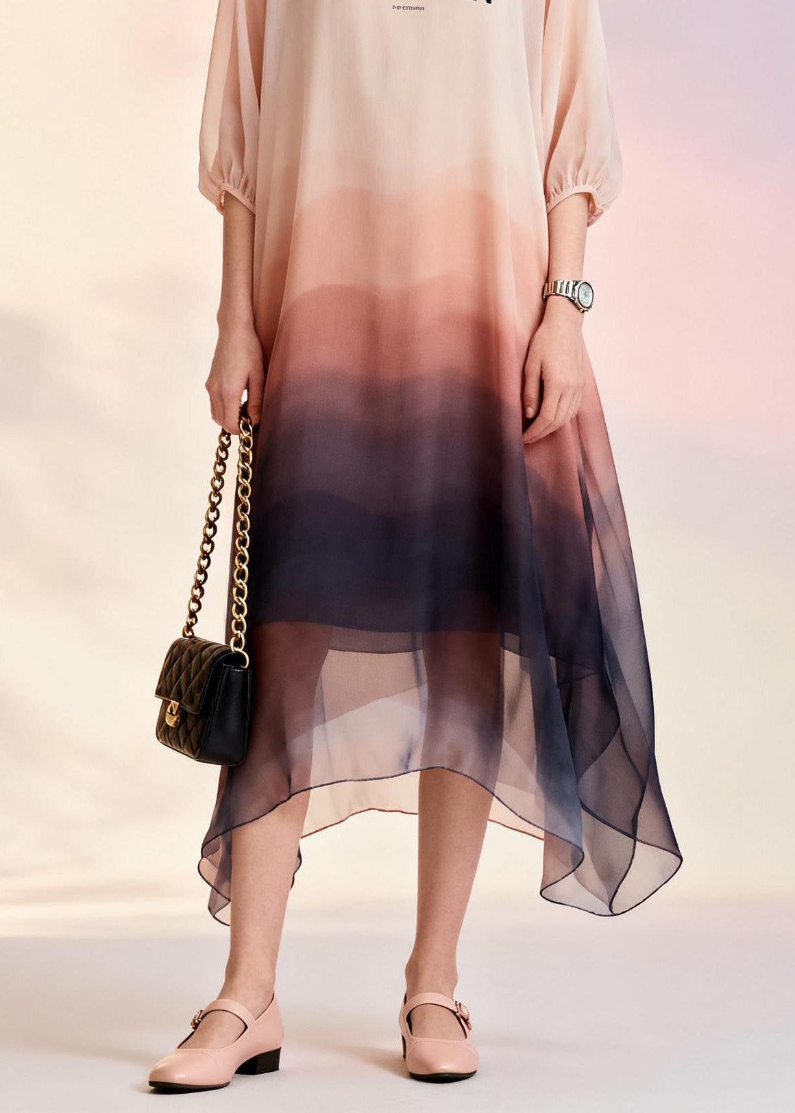 Plus Size O Neck Print Chiffon Dresses Summer