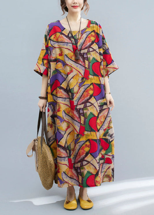 Plus Size O-Ausschnitt Print Taschen Urlaubskleid Sommer