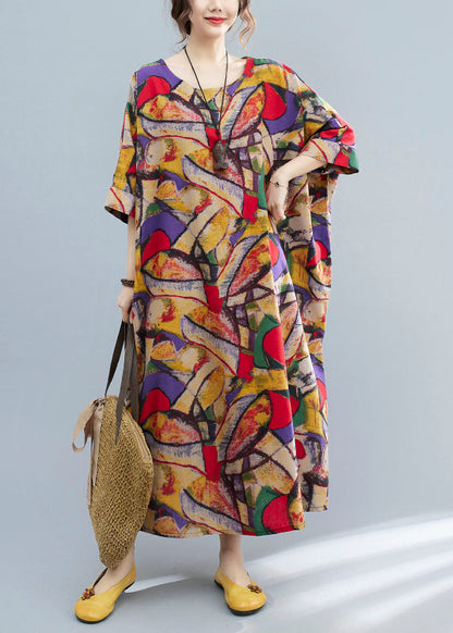 Plus Size O-Ausschnitt Print Taschen Urlaubskleid Sommer