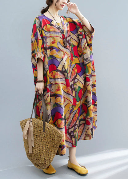 Plus Size O-Ausschnitt Print Taschen Urlaubskleid Sommer