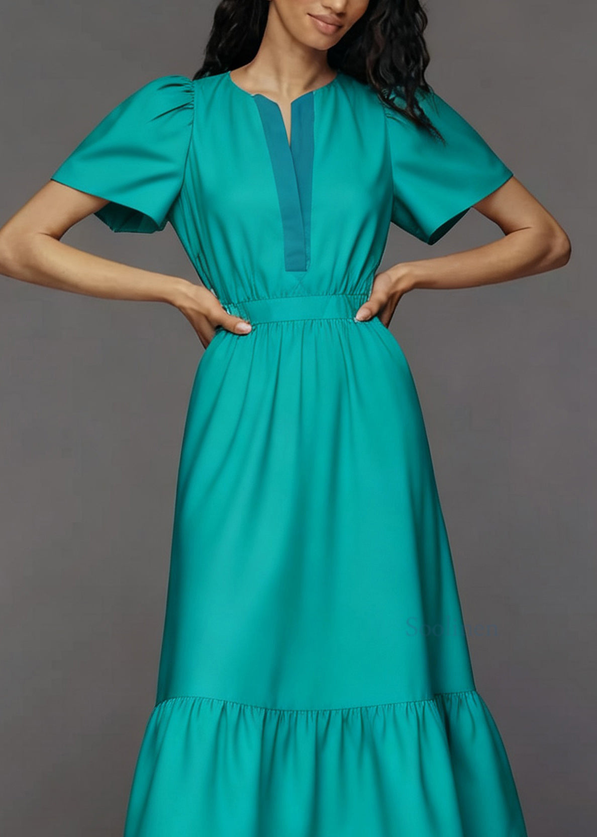 Plus Size O Neck Tassel Patchwork Cotton Ankle Dress Summer