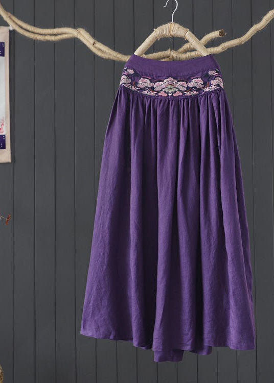 Plus Size Orange Cinched Embroidered Leinenrock Frühling