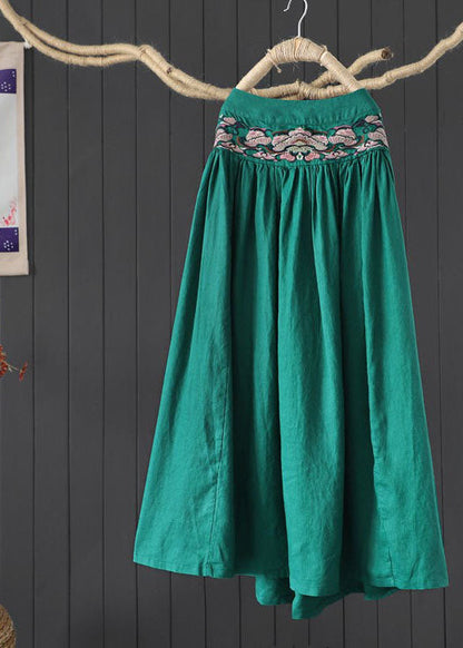 Plus Size Orange Cinched Embroidered Leinenrock Frühling