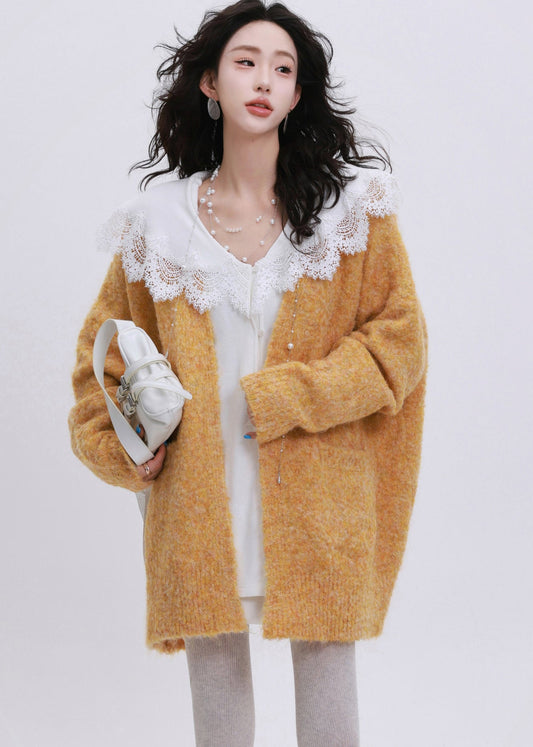 Oversize-Strickjacke in Orange mit großen Taschen, Wintergröße