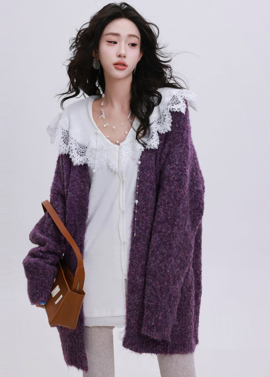 Oversize-Strickjacke in Orange mit großen Taschen, Wintergröße