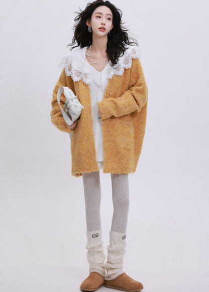 Oversize-Strickjacke in Orange mit großen Taschen, Wintergröße