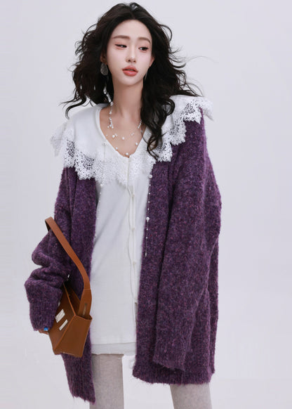 Oversize-Strickjacke in Orange mit großen Taschen, Wintergröße