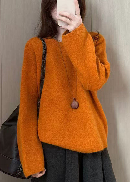 Plus Size Orange Oversized Warm Knit Sweater Tops Winter