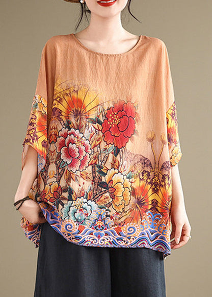 Plus Size Orange Print T Shirt Summer